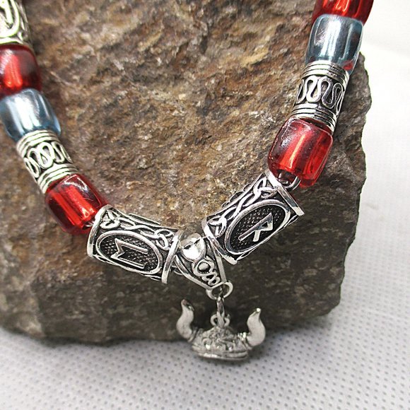 KID VIKING HELMET PENDANT WITH RUNES LETTER NECKLACE - Picture 4 of 10